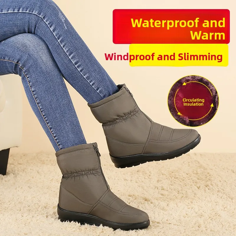 

plus Size Women's Snow Boots Fleece Lined Short Thickened Winter Cotton Shoes Warm Comfortable Casual Style Zipper Closure