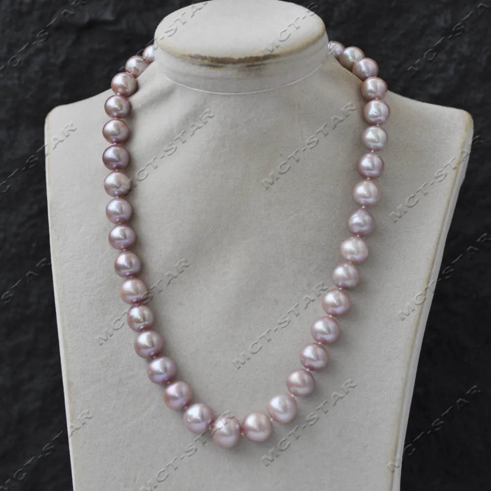 MTC·STAR 18" 13mm Natural Lavender Round Edison Keshi Pearl Necklace Magnetic CZ (Z14255) view 2