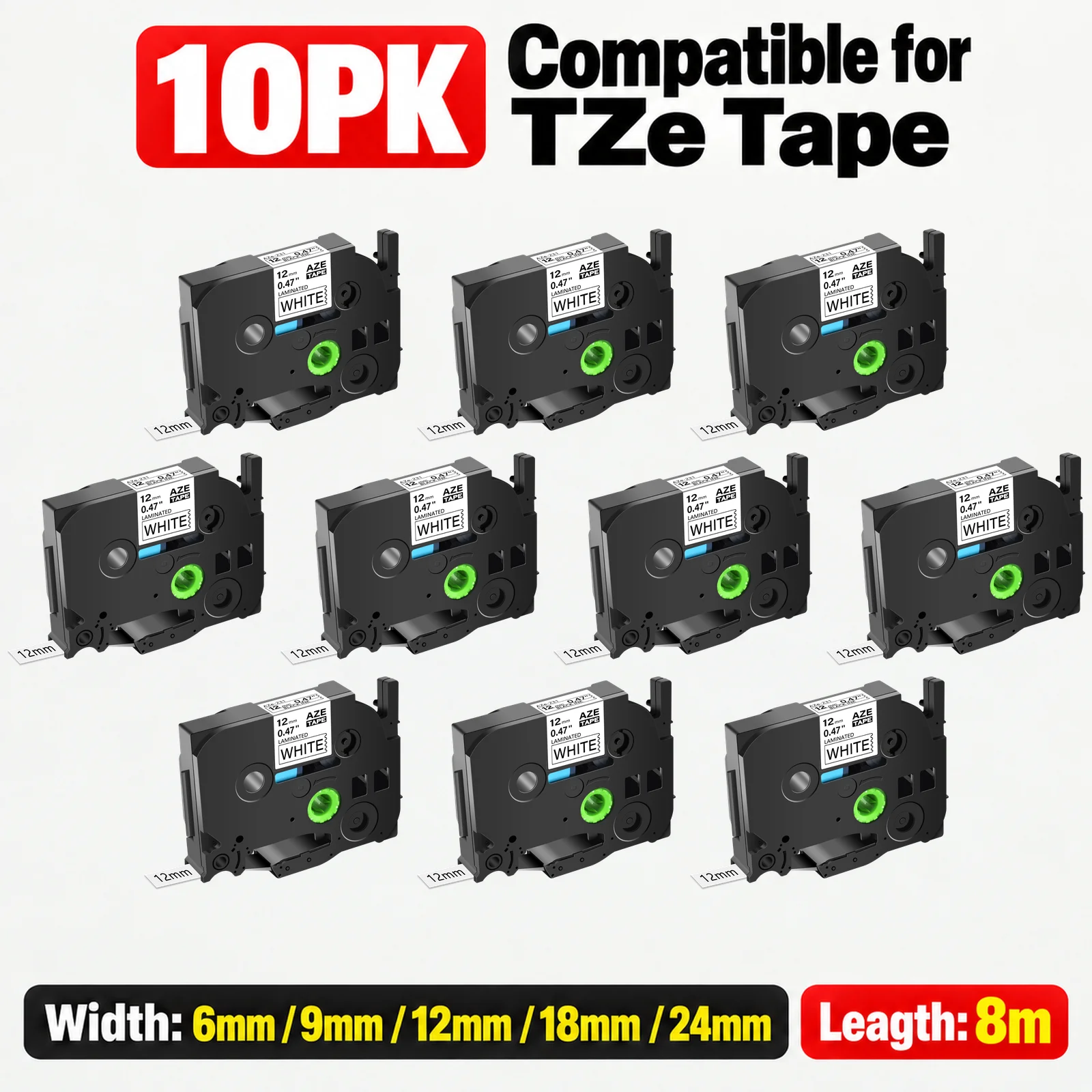 3-10PK 6/9/12/18/24mm Label Tapes Compatible with Brother TZ TZe-231 TZ-241 TZe-131 631 Label for Brother P-Touch Label Printer