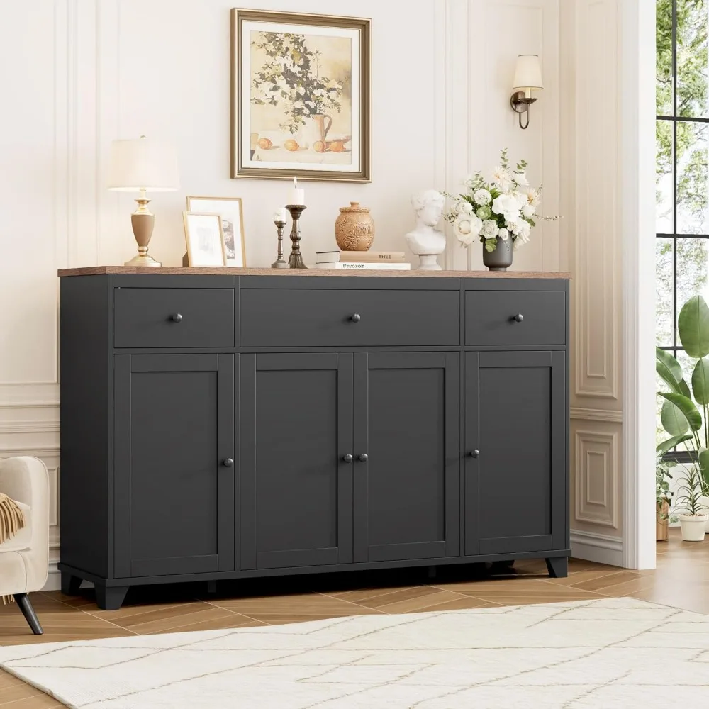 بوفيه مطبخ كبير على طراز المزرعة مقاس 55 بوصة مع أدراج وأبواب تخزين