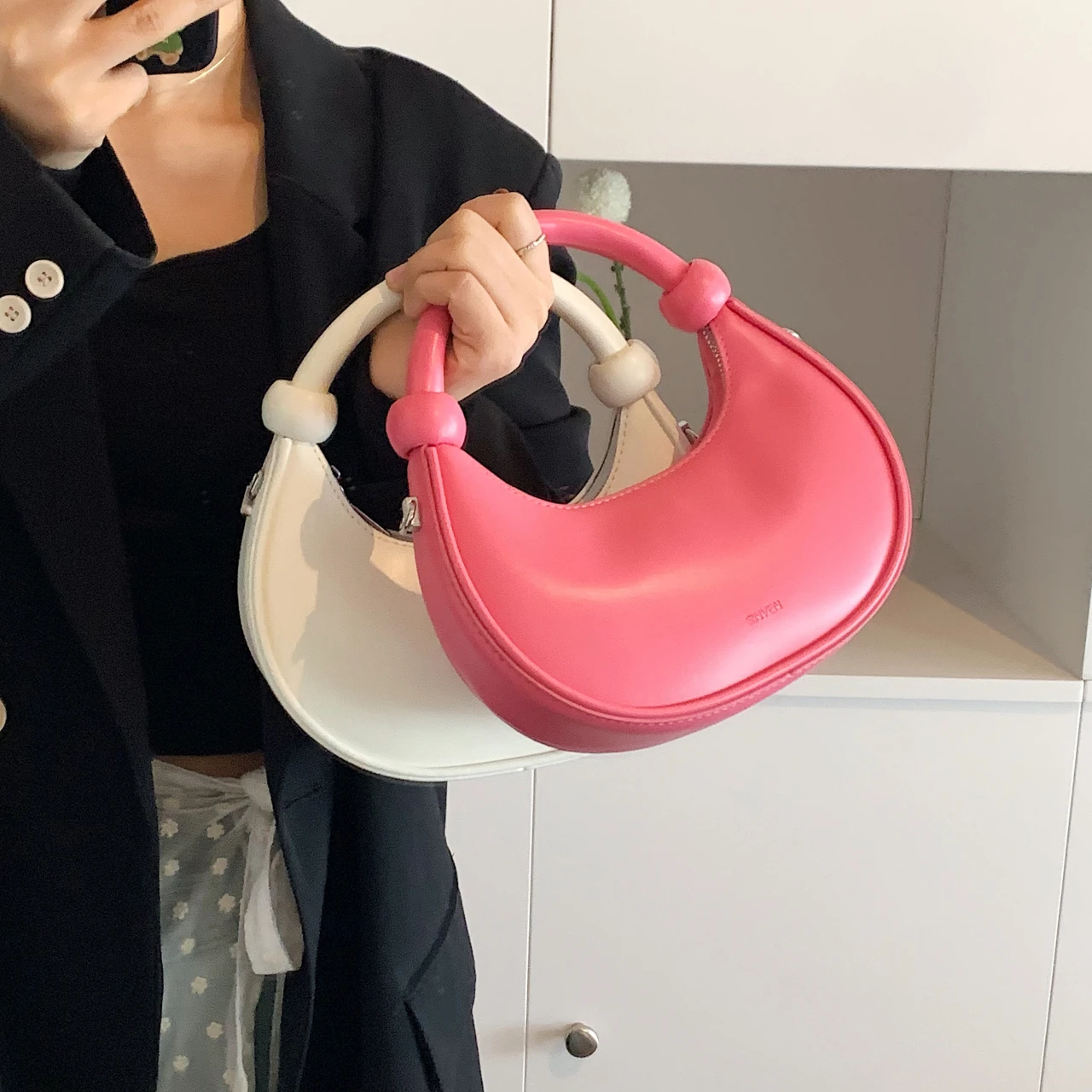 Fashion Hobo Bag For Women 2024 New Designer Half Moon Handbag Black Soft Leather Clutch Bag Purse Small Shoulder Crossbody Bags