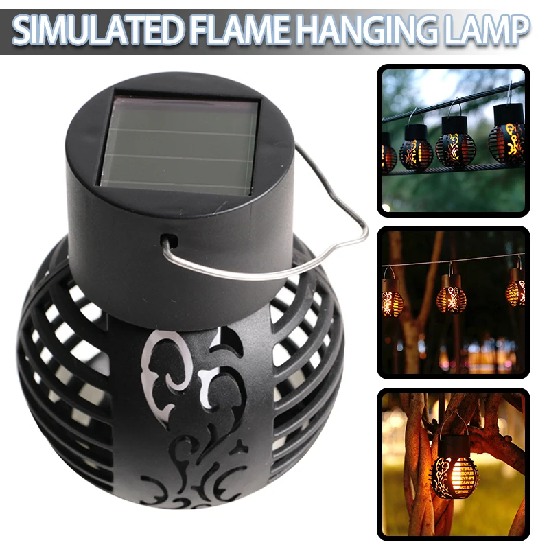 1pc Solar Powered Flickering Flame Hanging Lantern Light Waterproof Outdoor Garden Decoration Lamp Ultra-long Rainy Day Lighting