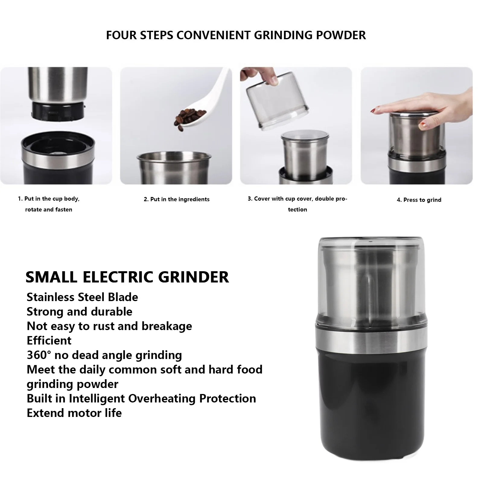 Small Electric Grinder  Portable Multi Functional Single Blade Cup 100g Capacity Electric Coffee Mill for Nuts for Cereals