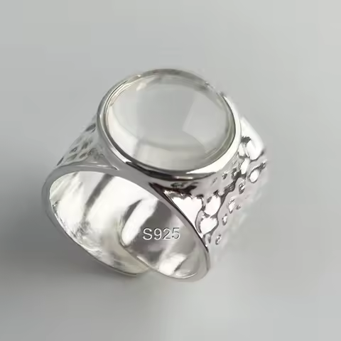 925 Sterling Silver Rings For Women Men Wide Vintage Big Stone Open Ring For Birthday Party Gift