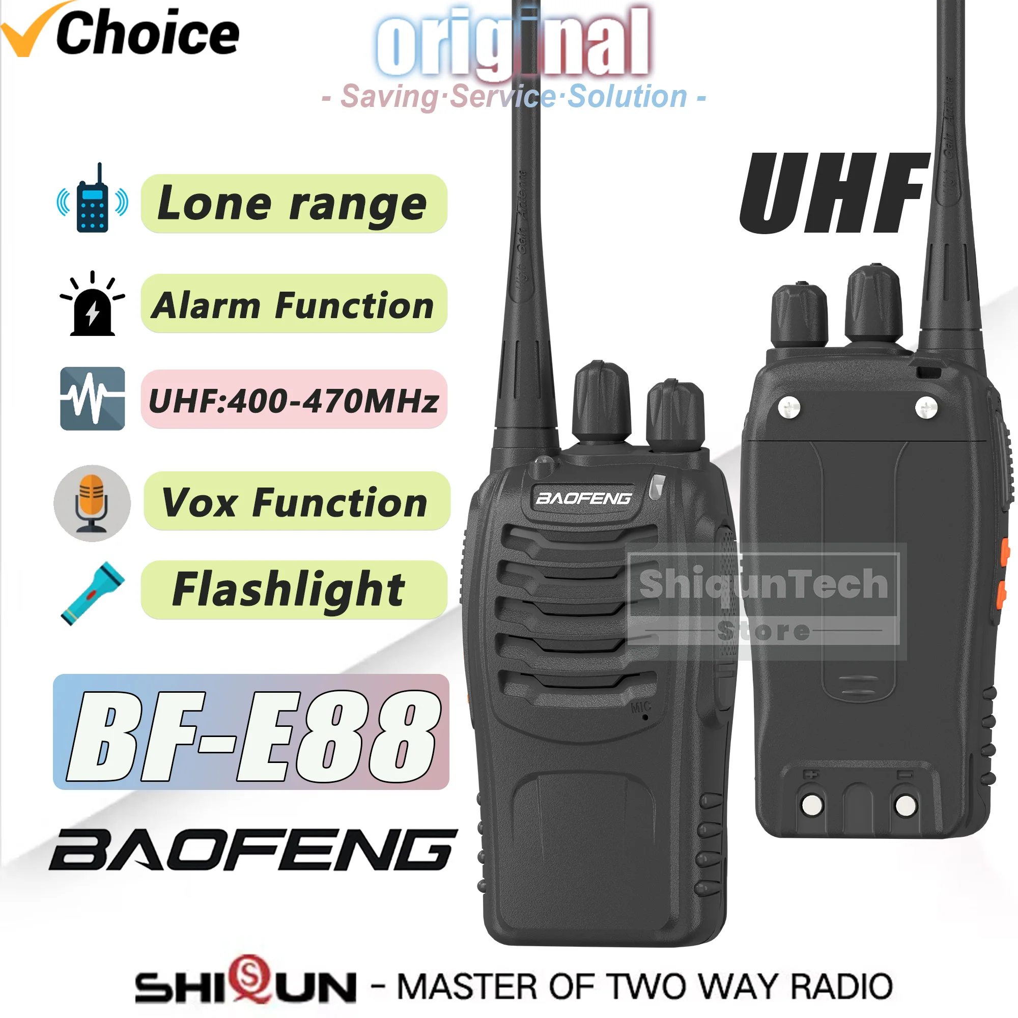 2/4PCS Baofeng E88 Walkie Talkie UHF 400-470MHz 1500mAh 16 Channel Long Range Flashlight Upgraded BF-888S Vox Camping Ham Radios