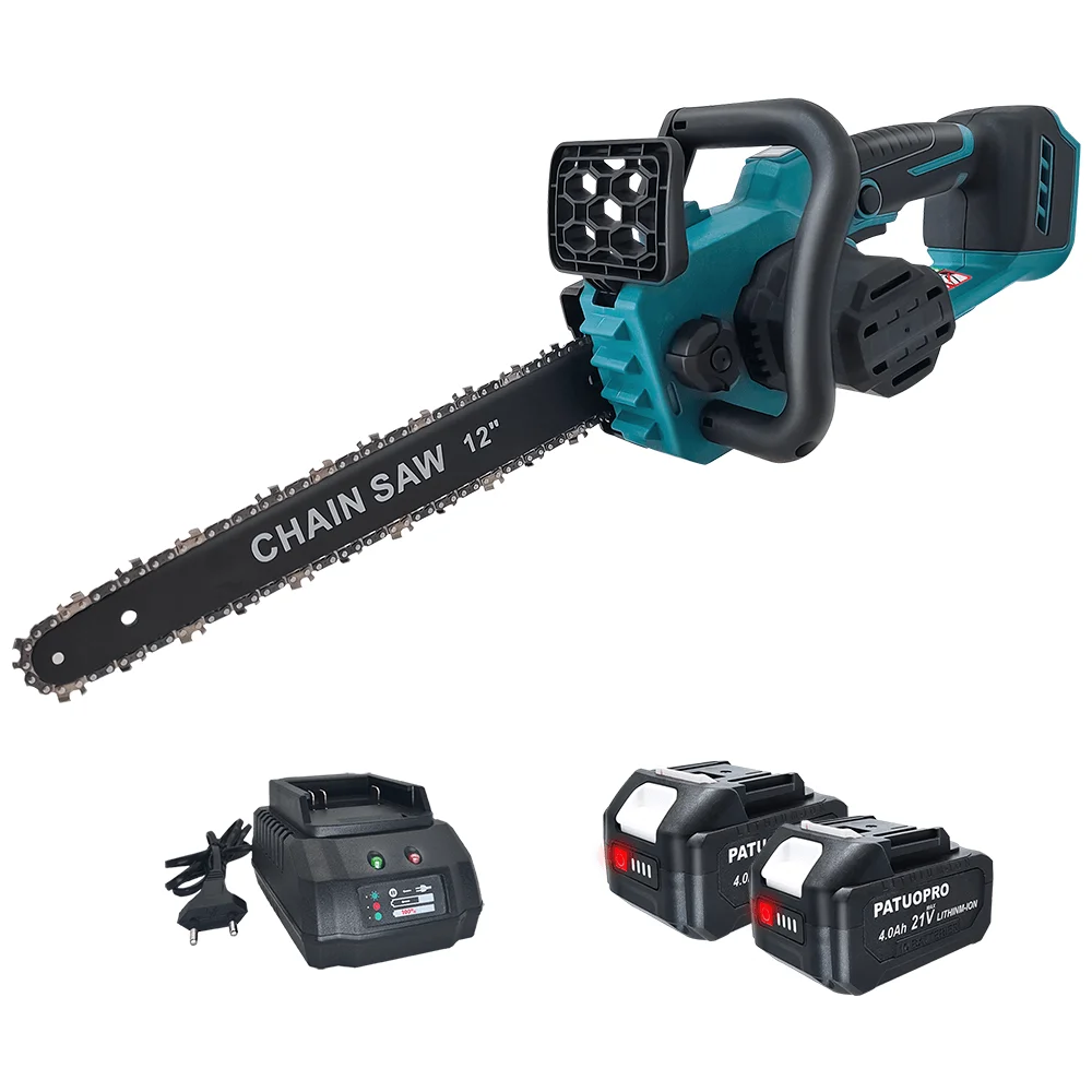 PATUOPRO 12 Inch Cordless Brushless Electric ChainSaw Rechargeable Garden Woodworking Cutting Power Tool For Makita 18V Battery