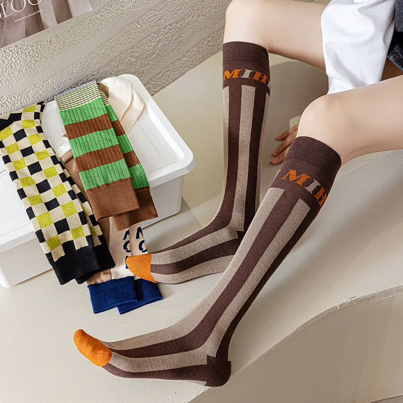 Calf Socks Autumn And Winter Retro Mid Tube Socks Sports Boneless Cotton Socks Trendy And Versatile Fashion Funny Long Tub Socks
