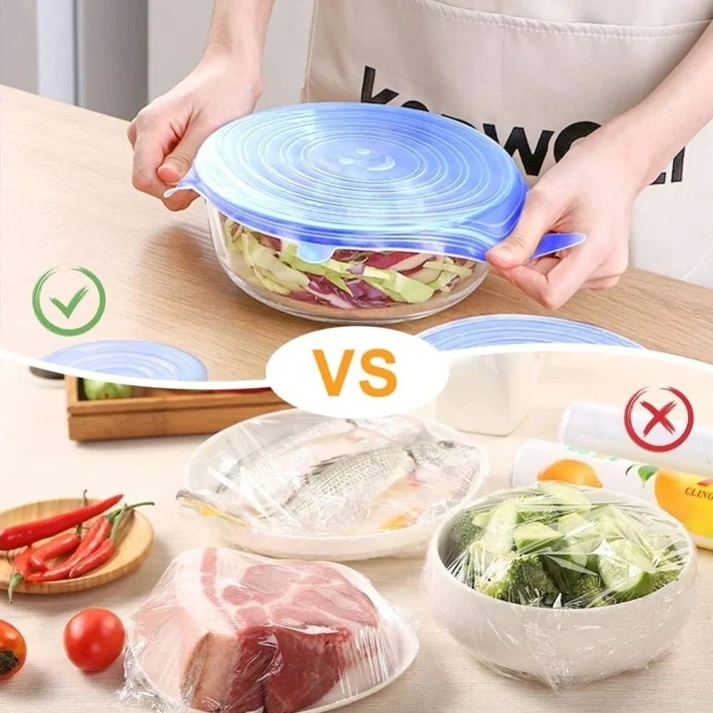 6PCS Useful Reusable Fresh-keeping Cover Non-slip Kitchen Gadgets Silicone Lids Stretch Microwave Lid