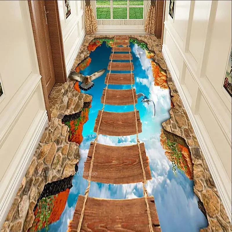 Pontoon Bridge Hallway Corridor 3D Carpet Pastoral Living Room Area Rug Long Passageway Bedroom Rug Landscape Kitchen Floor Mat