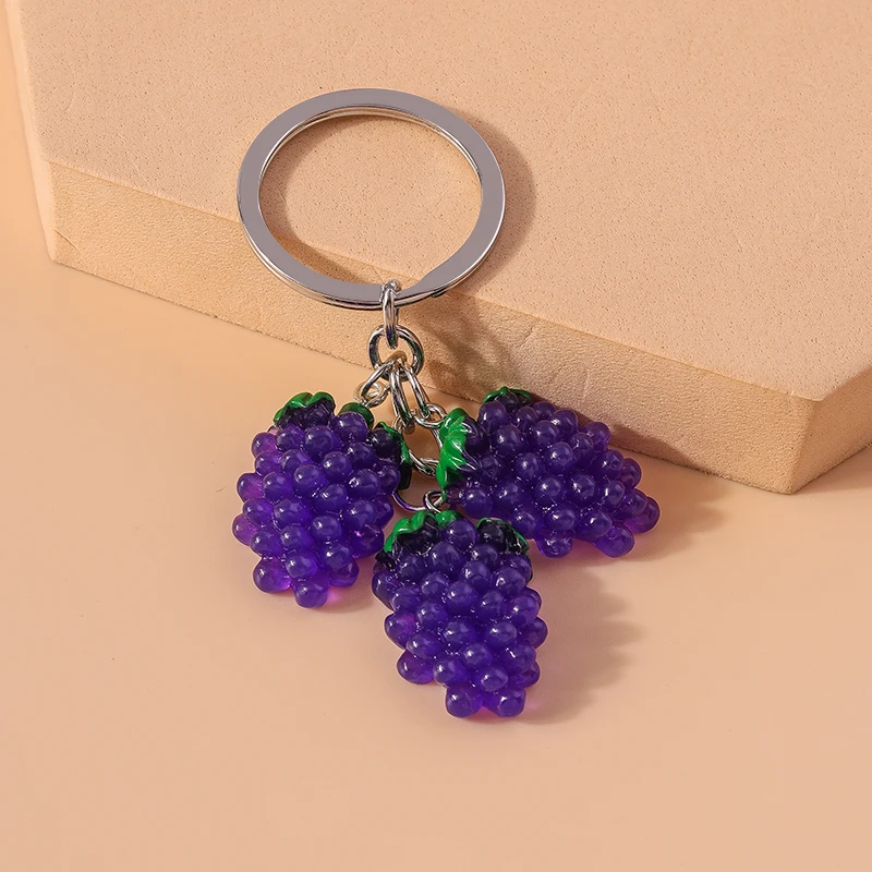 Cute Resin Simulation Fruit Keychain Grape Key Ring Pendant for Car Key Holder Women Girls Handbag Decor Handmade Jewelry Gift