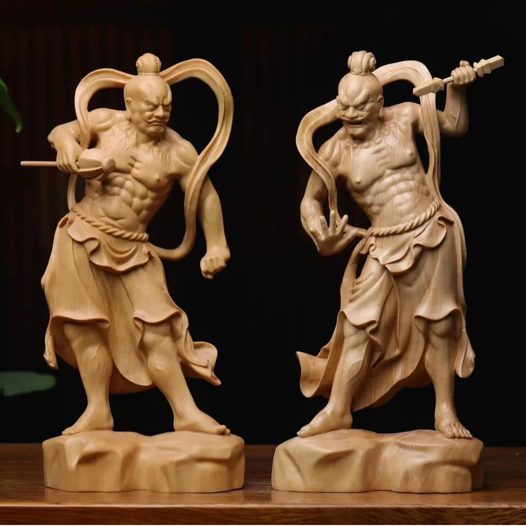 Small-leaf boxwood carving King Kong Protector Hehe Erjiang solid wood ornament