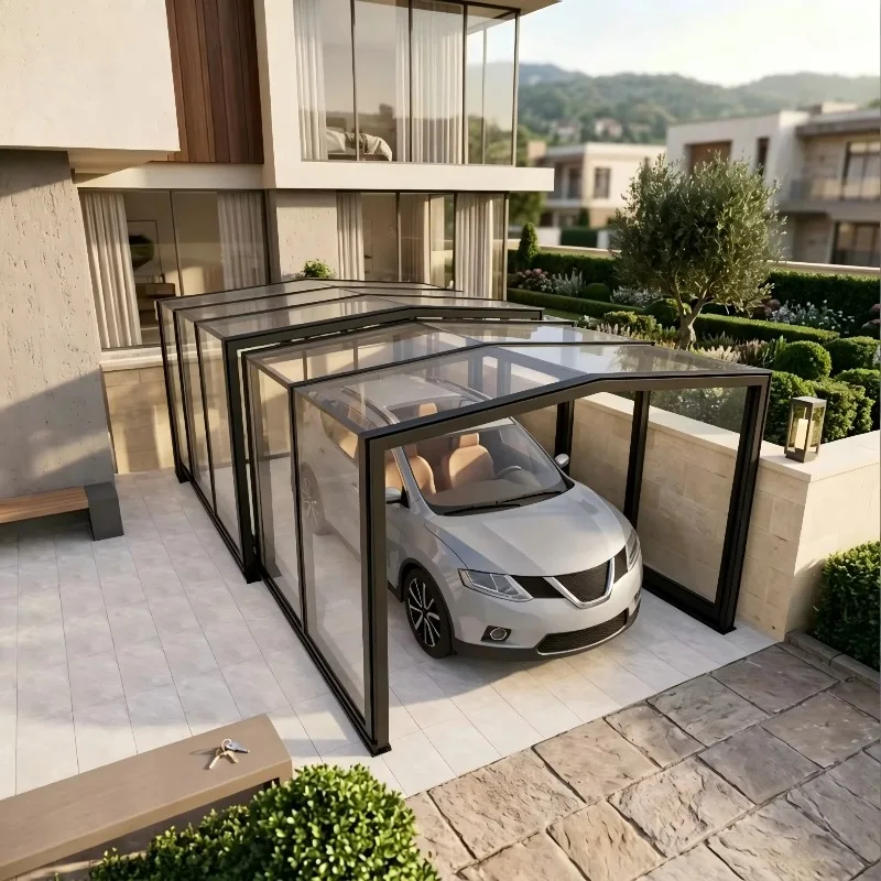 Customized New Outdoor Movable Foldable Electric Retractable Carports & Garages Tempered Glass Smart Automatic System