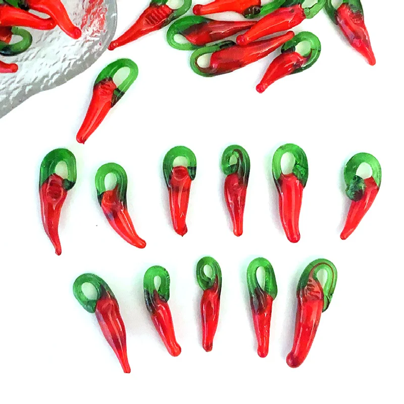 10pcs 2-2.5cm Lampwork Red Chili Glass Charms Hot Cute Vegetable Pendant For Earring Necklace DIY Jewelry Making