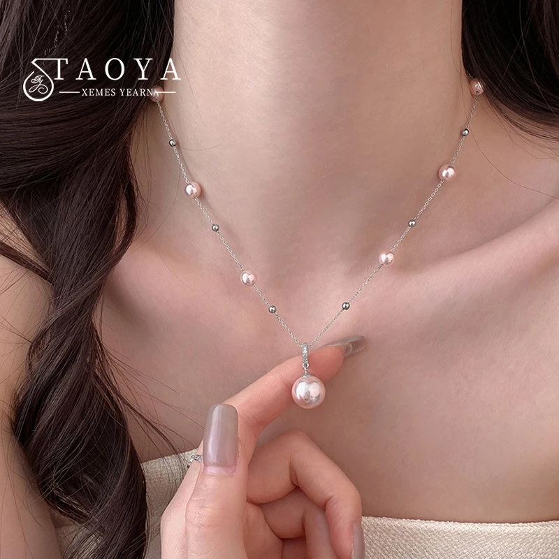 Dainty Manta Rose Purple Imitation Pearl Necklace For Women Beaded Chain Single Round Pearl Pendant Elegant Daily Jewelry Gift