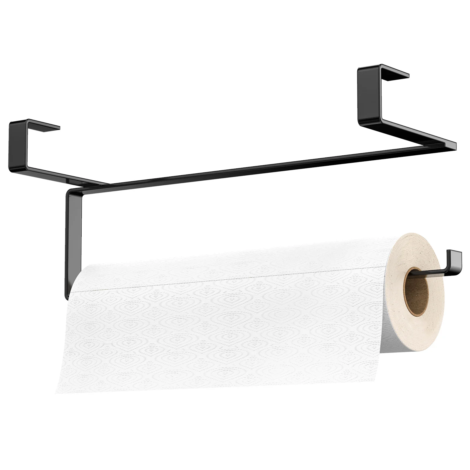 Kitchen Roll Paper Towel Holder Storage Rack Cabinet Tissue Shelf Nail Free Hanger Organizer (Black)