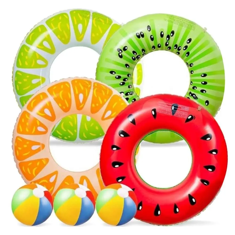 5Pcs/Set 7Pcs/Set Fruit Donuts Summer Swimming Ring Cute Thickened PVC Beach Ball Cartoon Safety Float Circle