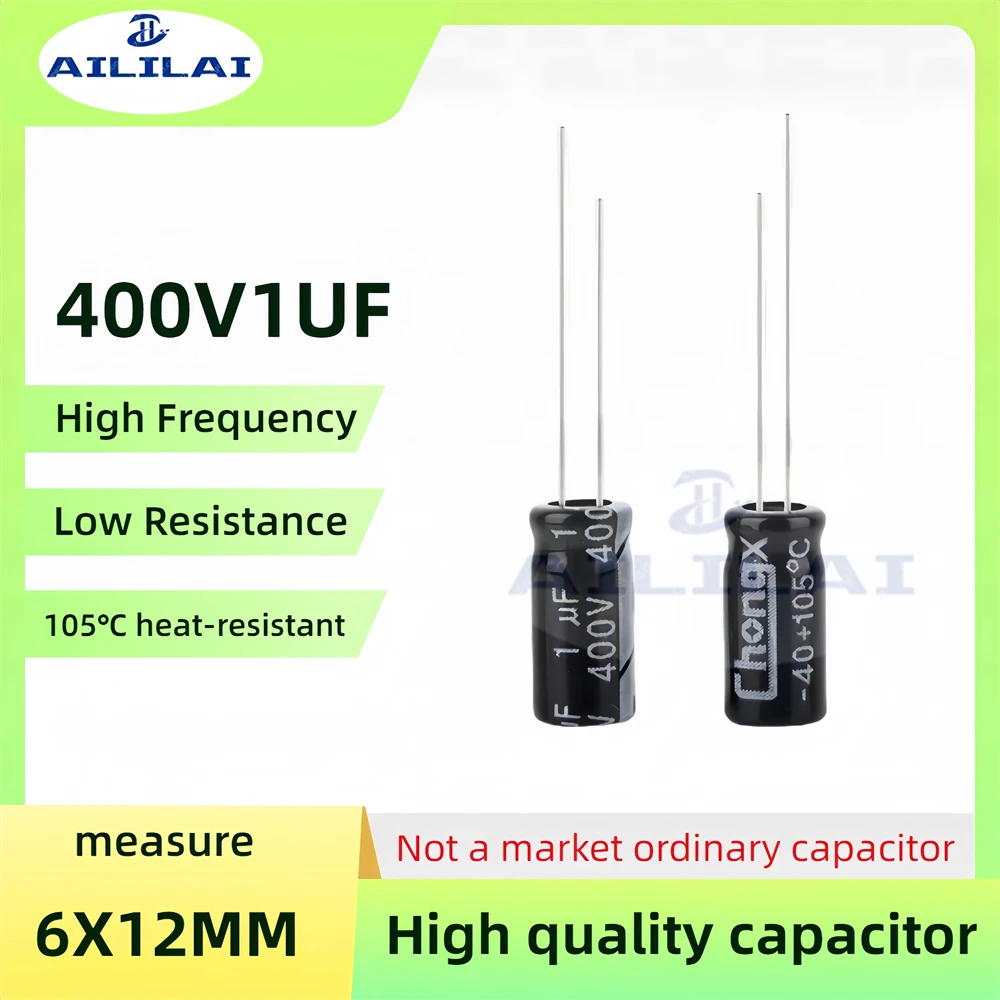 50PCS Original 400v1uf Low ESR/Impedance High Frequency 400V 1UF Aluminum Electrolytic Capacitor 400V1UF Size: 6X12MM