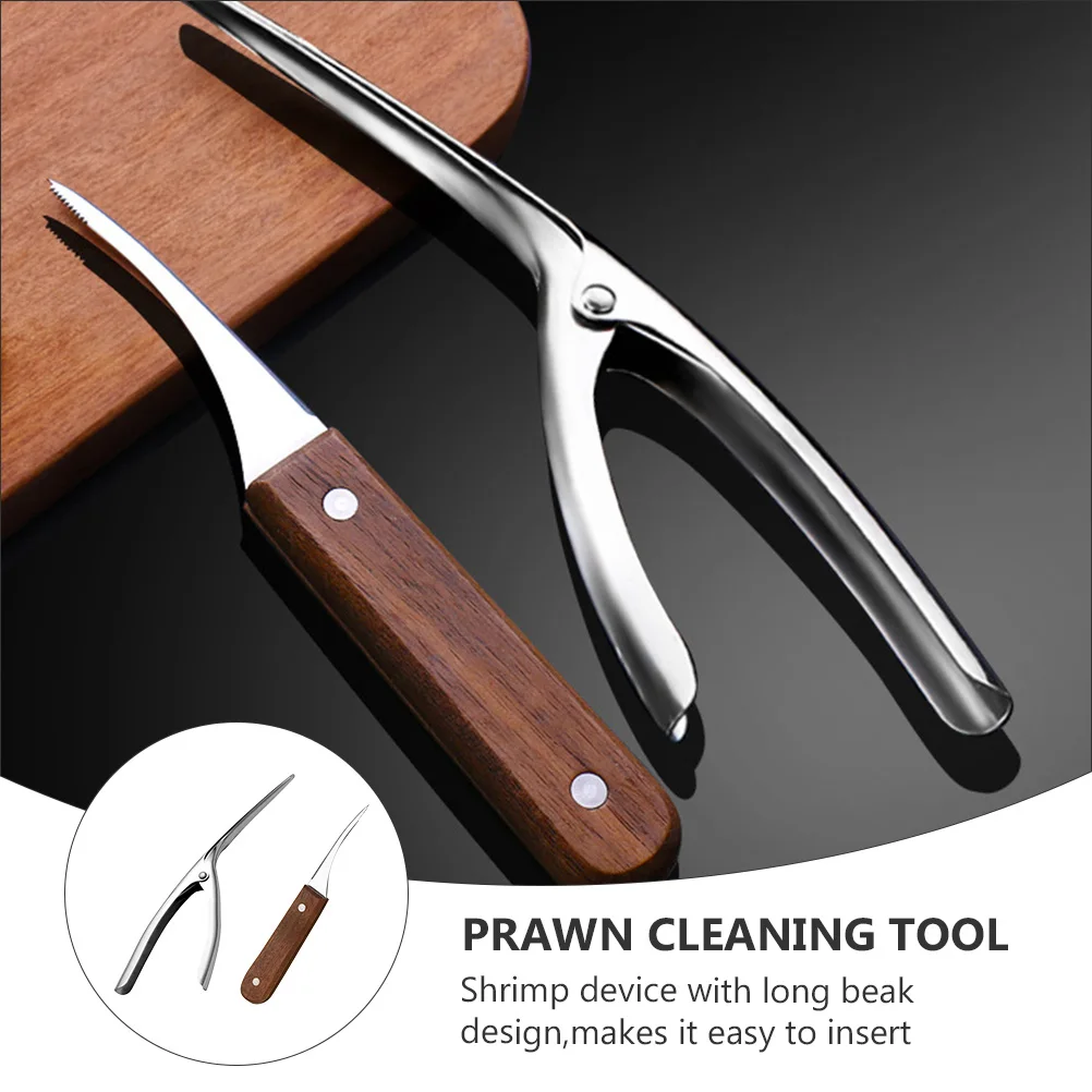 

Shrimp Opener High Quality Stainless Steel Quick Peeling Deveining Cleaner Portable Kitchen Tool Wooden Seafood Device Shrimp