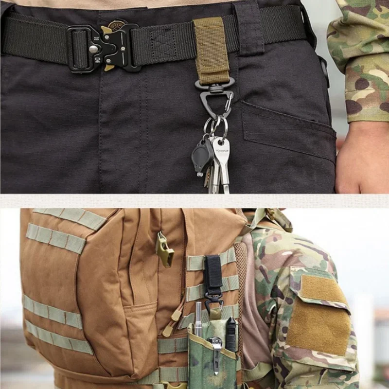 Military Tactical Hanging Key Hook Clip Clamp Buckle Nylon Webbing Molle Belt Carabiner Outdoor Strap Climbing Accessories