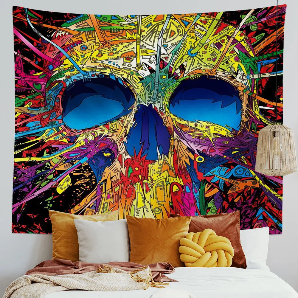 Home Decor Skull Tapestry Wall Hanging Giant Scary Skull Halloween Colorful Vintage Fabric Beach Picnic Bedroom 230x180cm tapiz