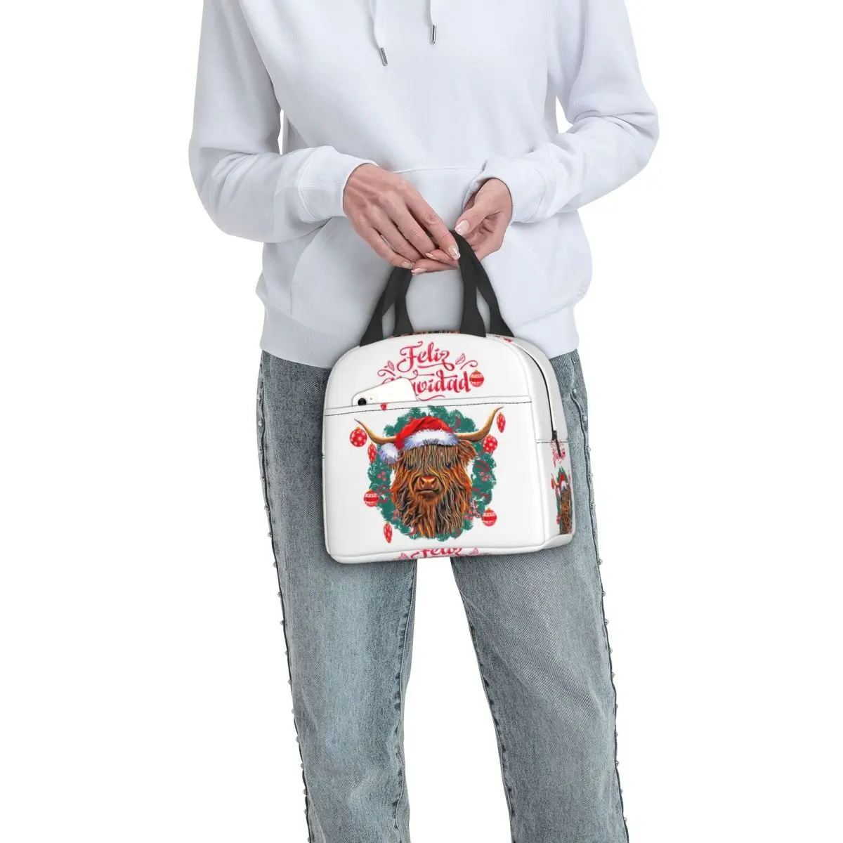 عيد الميلاد المرتفعات البقرة فيليز نافيداد معزول حقيبة الغداء للنساء مكتب برودة صندوق طعام حراري حمل صناديق الغداء الحاويات #6