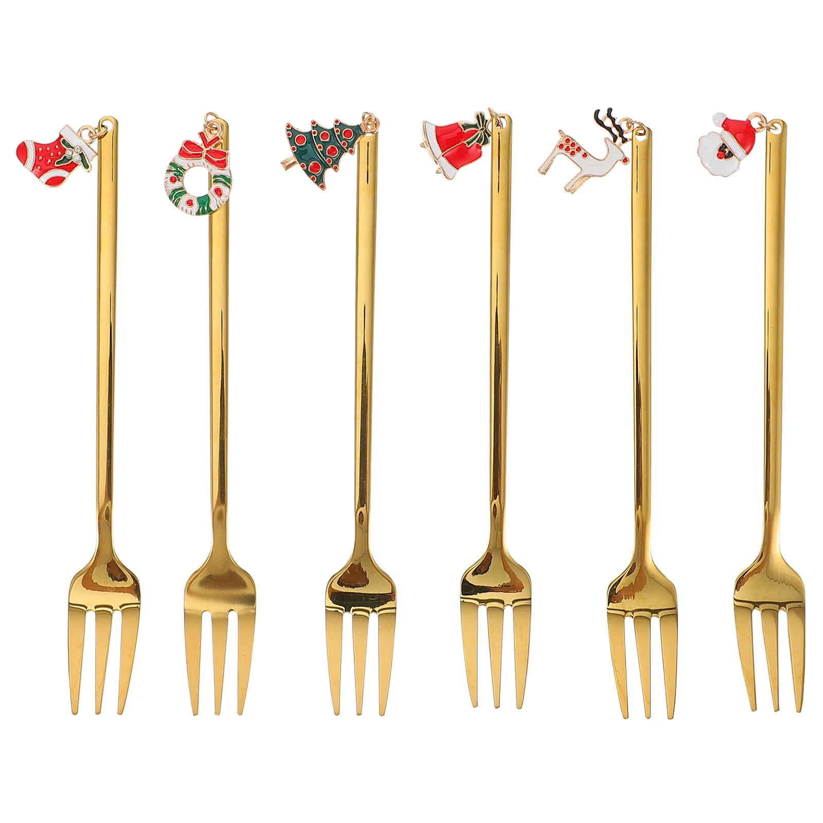 

6 Pcs Christmas Spoon Gift Box Cake Dessert Forks Stirring Coffee Flatware Tableware 304 Stainless Steel Material