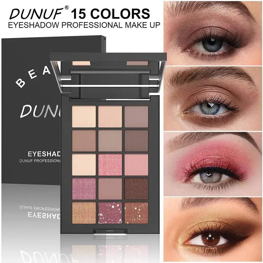 Matte Finish Pearlescent Eyeshadow 15 Colors Intense Pigmentation Water Resistant All Day Wear Anti Clumping Low Flying Powder