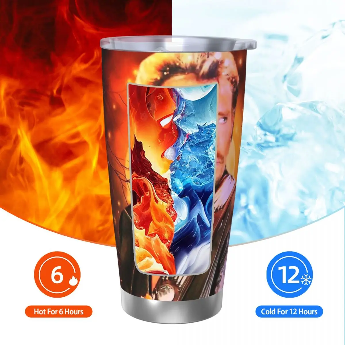 Johnny Hallyday Tumbler Vacuum Insulated Rock Music French Singer Coffee Cups Stainless Steel Office Home Mug Water Bottle, 20oz