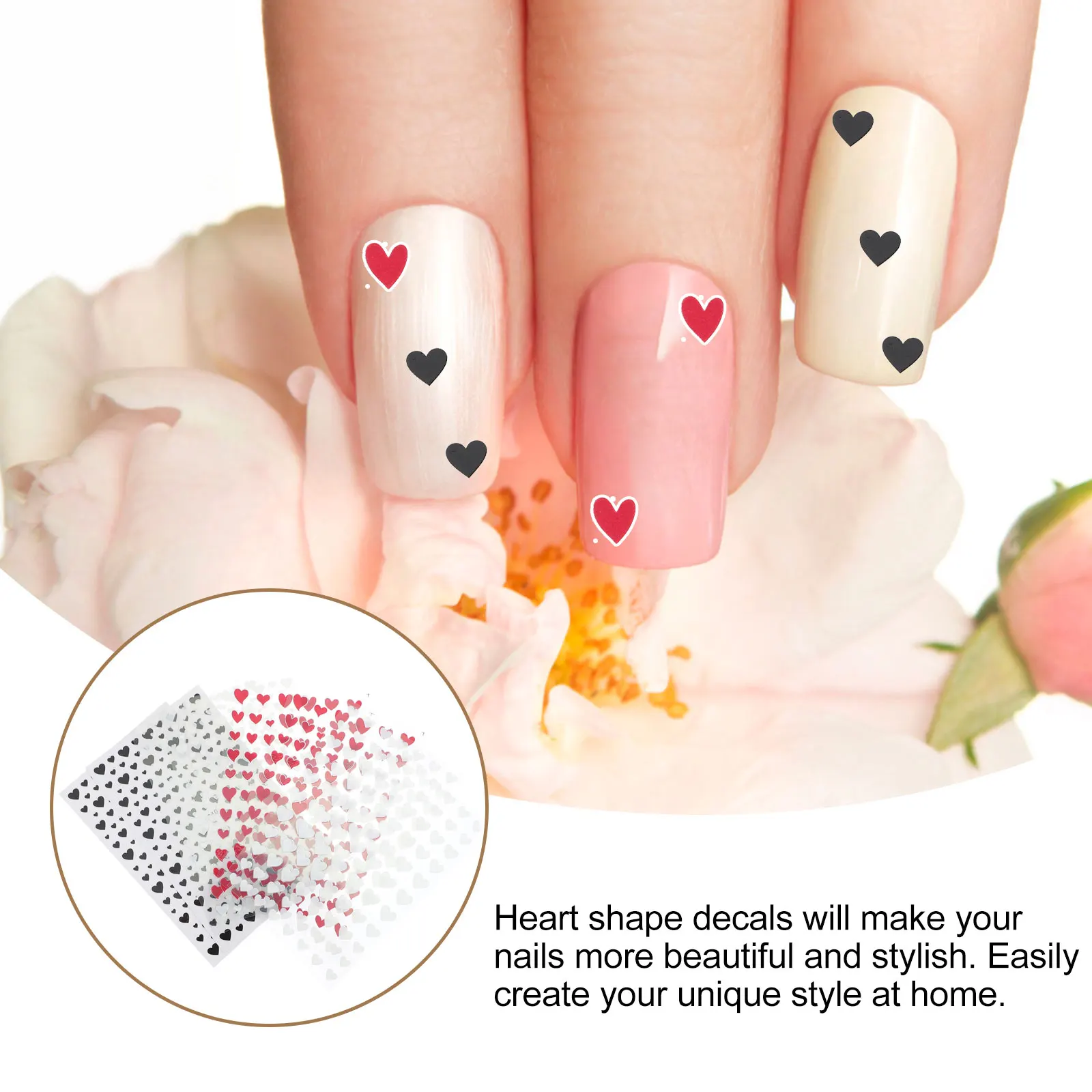 

8pcs Heart Art Stickers Romantic Diy Decals Manicure Accessories For Wedding Valentine Party Nail Design (Mixed Style) Durable