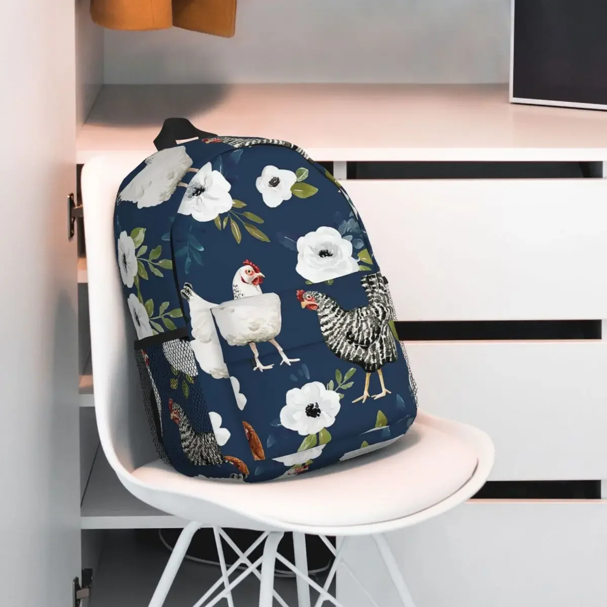 Mochila de acuarela con estampado Floral para adolescentes, morral de hombro con diseño de pollo, animales de granja, campestre, Chic