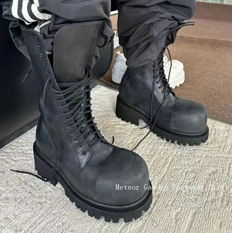 الحديثة خمر كبير جولة تو الارتفاع زيادة الأحذية الرجال الدانتيل متابعة الشارع نمط منتصف العجل التمهيد منصة دراجة نارية الأحذية كول بوي #2