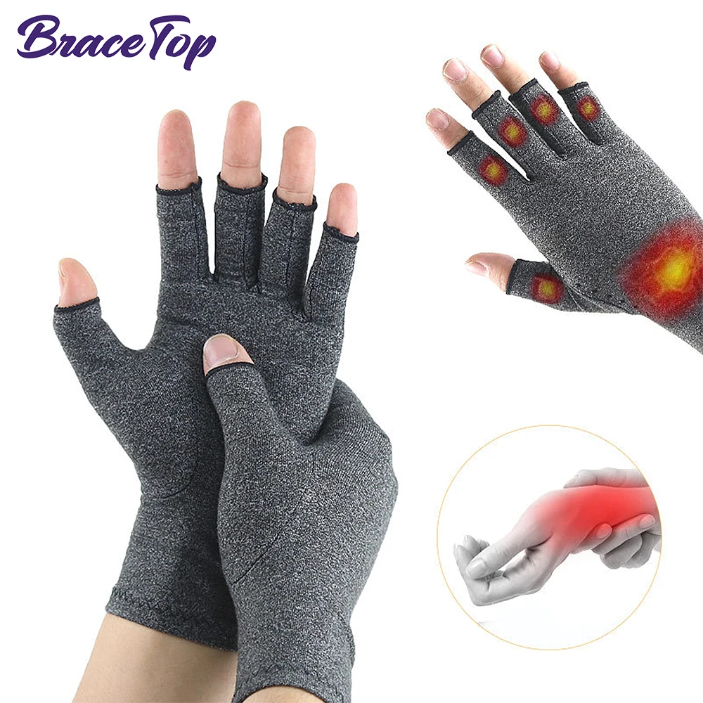 BraceTop 1 Pair Compression Arthritis Gloves Wrist Support Cotton Joint Pain Relief Hand Brace for Women Men Therapy Wristband