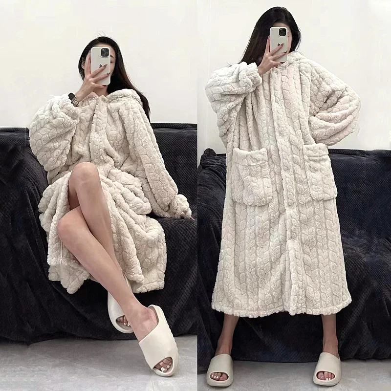 2025 Winter Robe For Women Sweet Elegant Jacquard Fashion Homewear Sleepwear Loungewear Christmas Night Warm Comfy Long Bathrobe