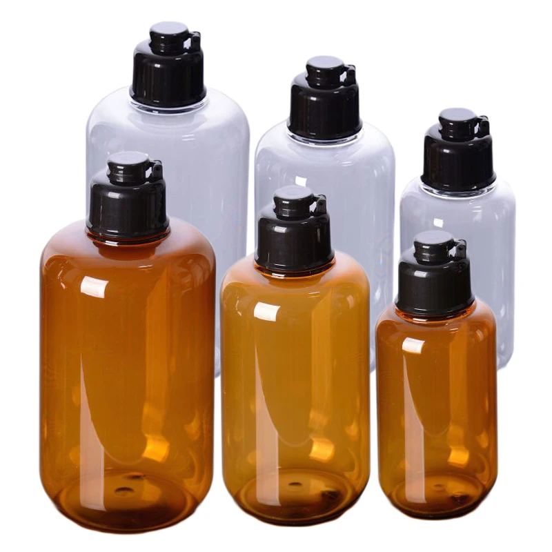 100/200/300ml Flip Cap Lotion Bottle Empty Cosmetic Containers Amber Transparent Refillable Bottles for Body Care Cream Shampoo