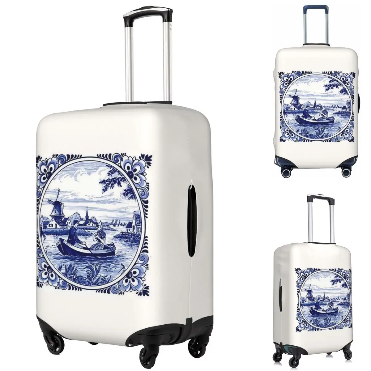Голландский синий Delft, ветряная мельница, церковные и парусные лодки, защитный чехол для чемодана, эластичные защитные чехлы для дорожного багажа для 18-32 дюймов