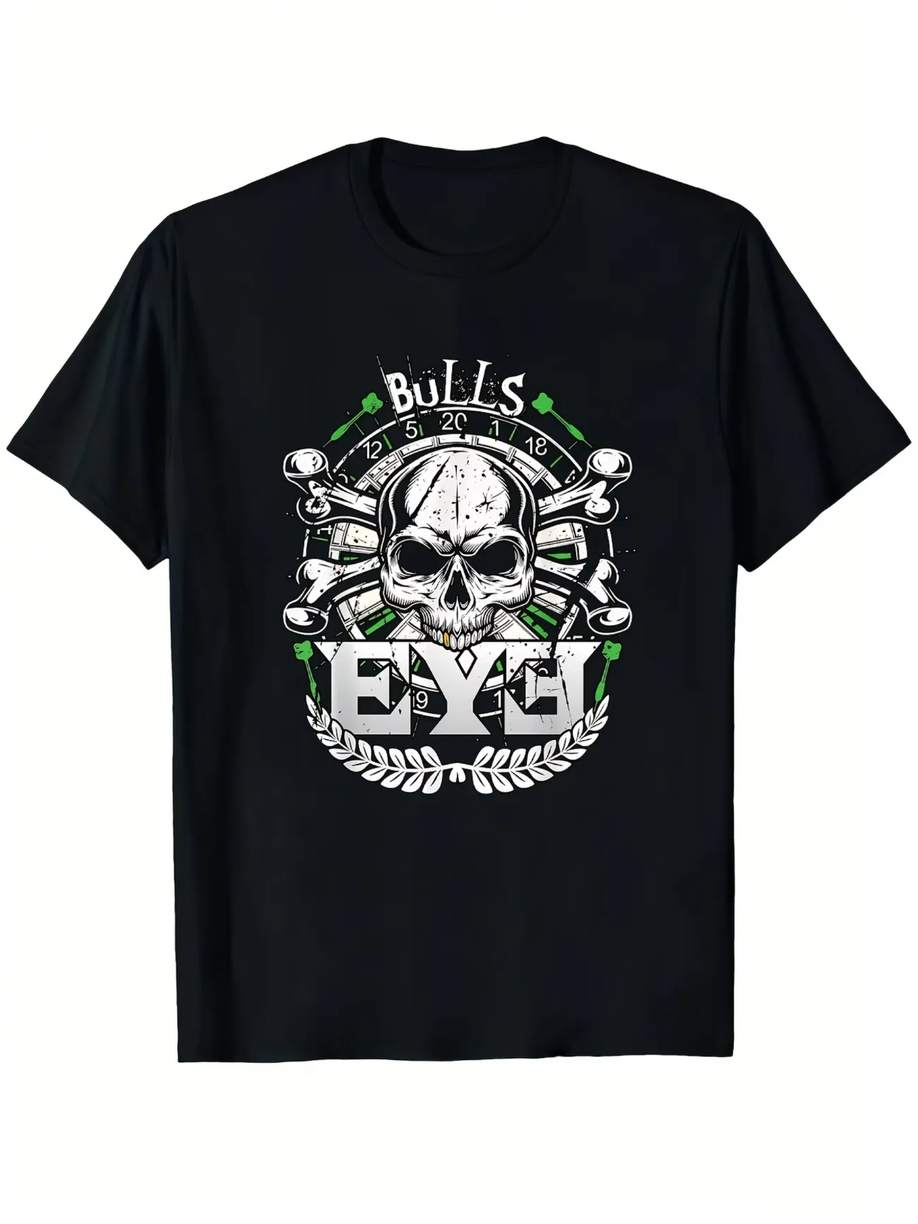 Men's Retro Dartboard Graphic T-Shirt Skull Design Casual Short Sleeve Tee Print Round Neck for Darts Enthusiasts Casual Wear