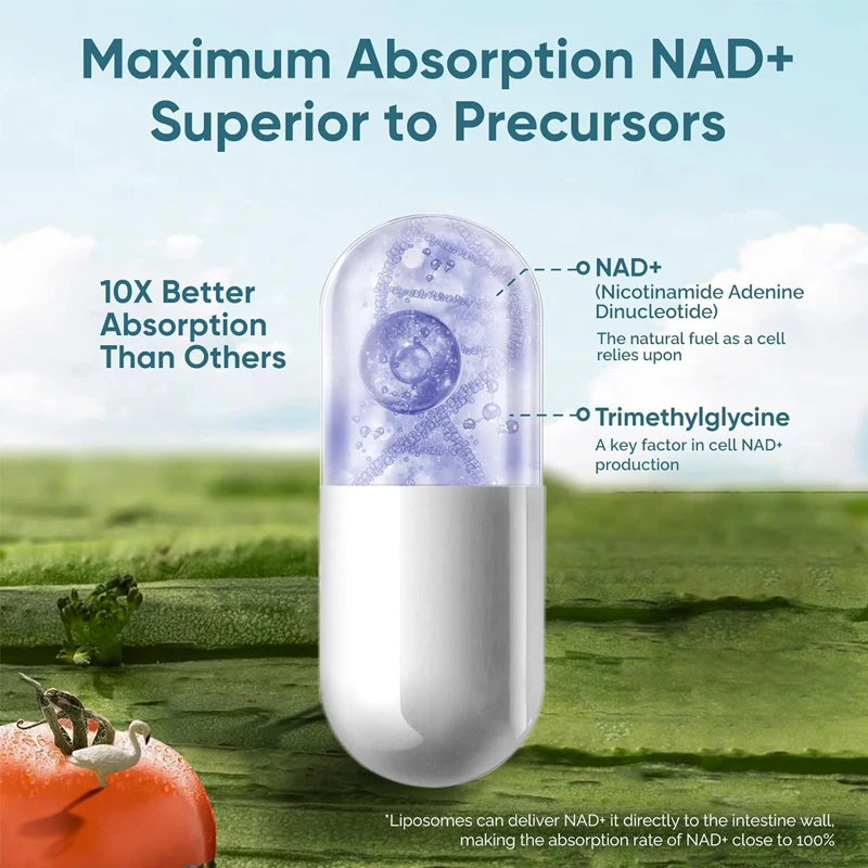 Liposomal NAD supplement, with the highest NAD+potency for anti-aging, energy, and focusing -60 capsules