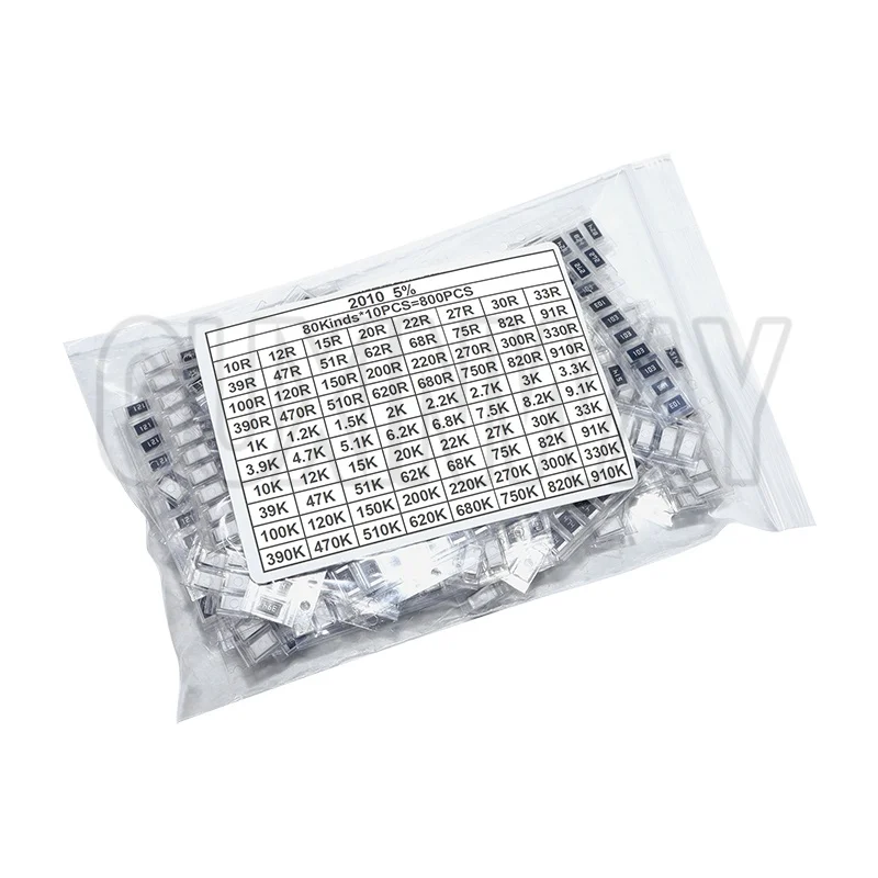 800pcs 2010 5% SMD Chip Resistor Assorted Kit 10R - 910K ohm 80values Resistance Sample Set