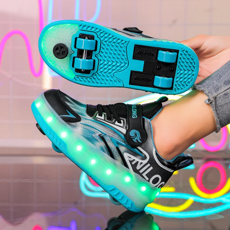 

Новые детские прогулочные коньки для мальчиков с подсветкой, роликовые коньки с лацканами и тормозами, дышащие четырехколесные роликовые коньки для девочек