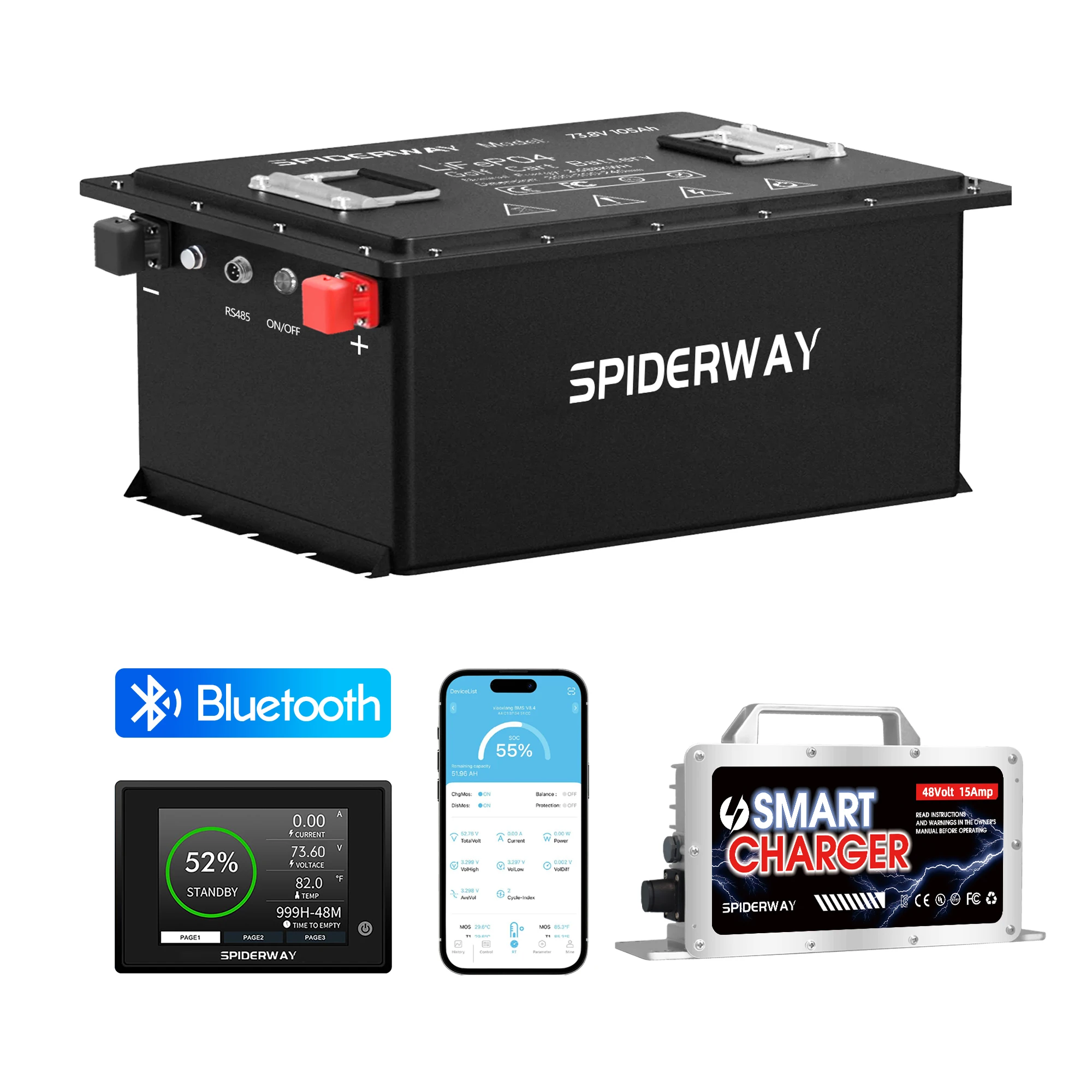 

72V 105Ah Golf Cart Lithium Battery Built-in Bluetooth 200A BMS, Includes 72V 25A Charger, 6000+ Cycle 14.7kW 10 Year warranty