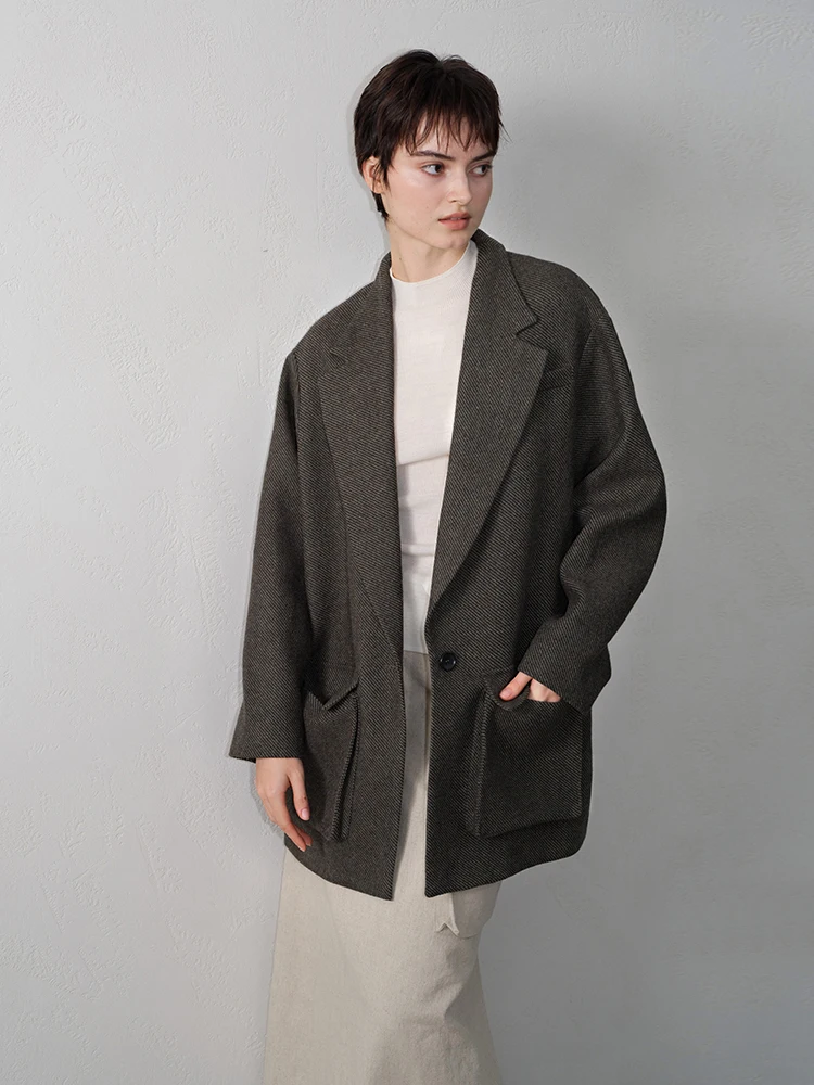 

Шерстяное пальто Tuytuy с воротником-стойкой, свободного кроя, средней длины, из твида, для повседневной носки, с длинными рукавами