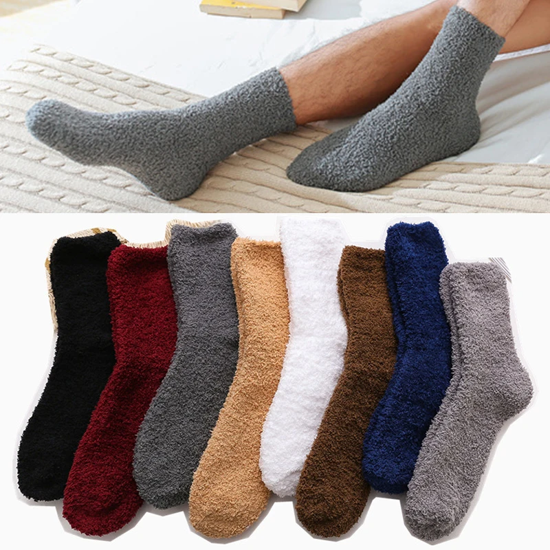 

Winter Warm Plush Socks For Men Thicken Coral Fleece Middle Tube Sock Home Indoor Fluffy Floor Sleeping Socks Male Meias