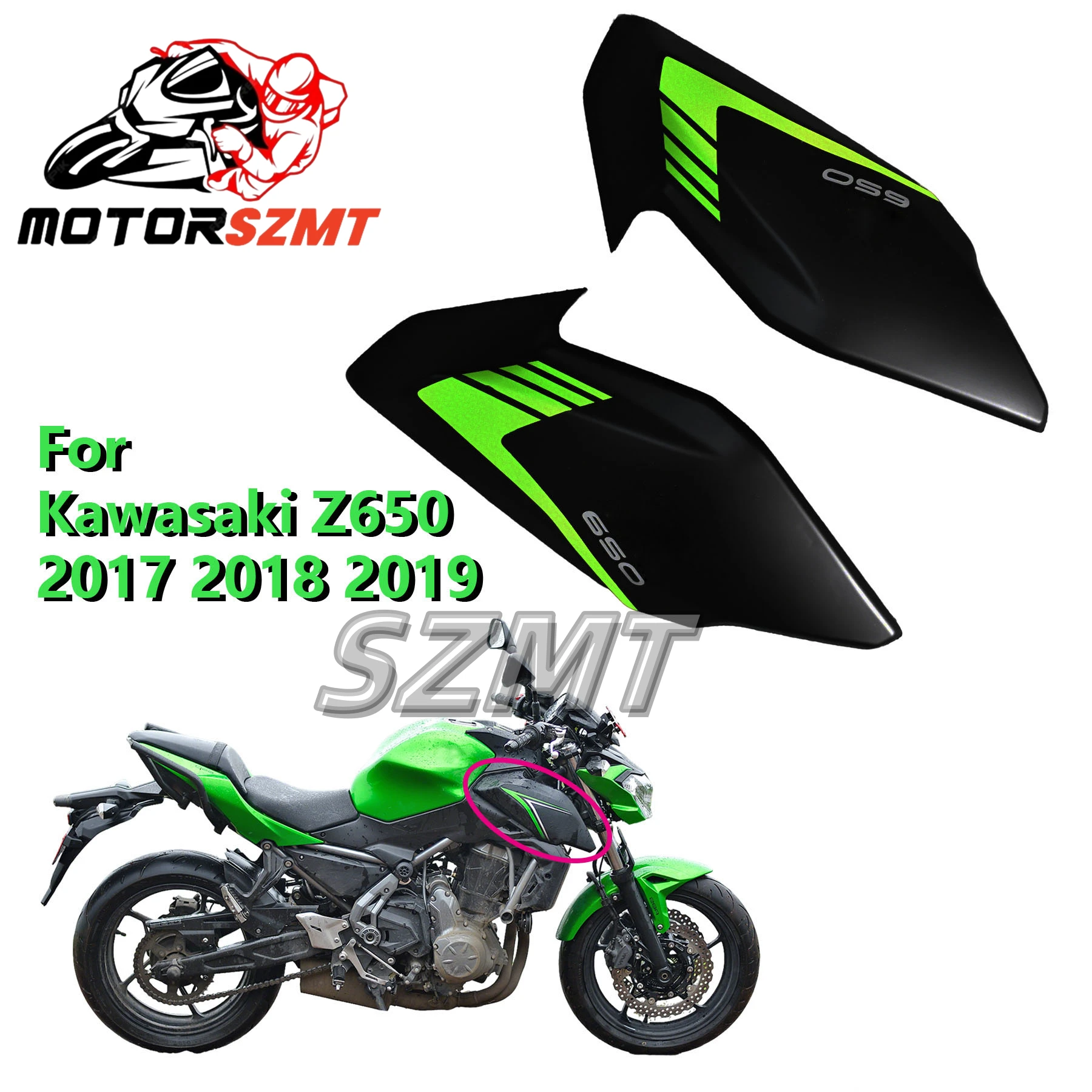 

Z650 Боковая крышка радиатора мотоцикла, обтекатель для Kawasaki Z 650 2017 2018 2019, передняя боковая крышка бензобака, панель, обтекатель