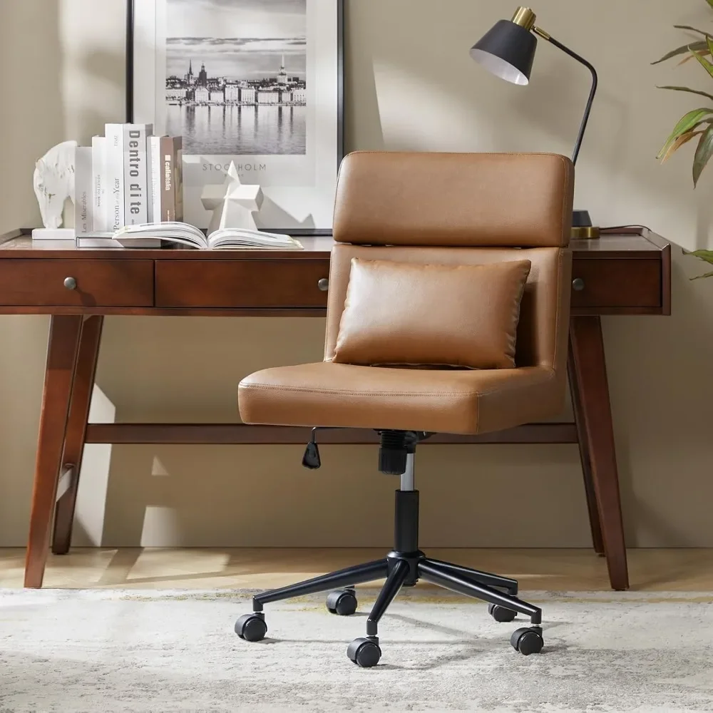 

Criss Cross Chair with Adjustable backrest Comfy Office Chair with Lumbar Support Home Office Desk Chair, Faux Leather Chair
