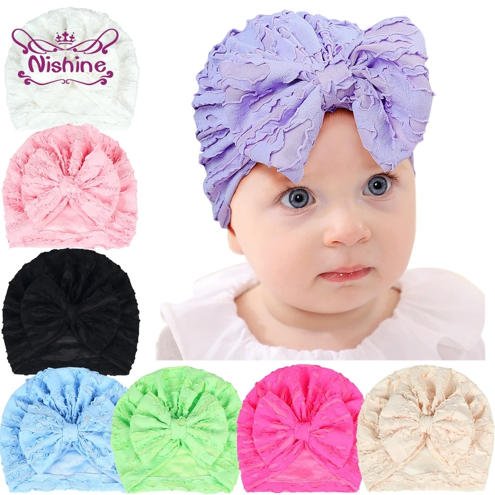 

Nishine New 1pcs Flower Bow Knot Hat Newborn Beanie Kids Toddler Infant Turban Caps Children Hair Accessories Photo Props Gifts