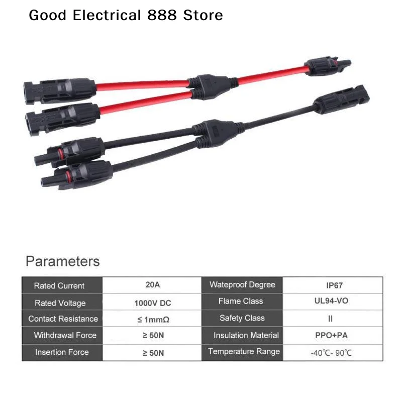【G】Power Solar Connectors 20A Y-Branch Cable, Solar Cable Parallel Adaptor In Pair For Solar Panel 1*M/FF+1*F/MM Black Red Power