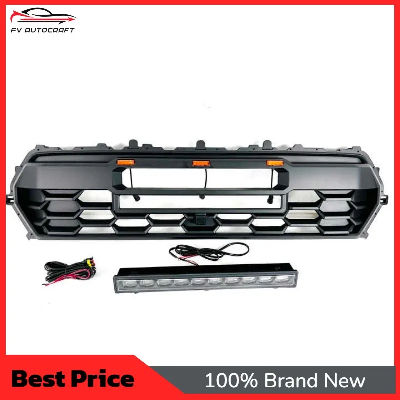 【2026】ABS Material Mesh Front Grille With Light Bar For Pro 2024+ Glossy Black Bumper Grill Body Kit Refurbished 100% Fitment