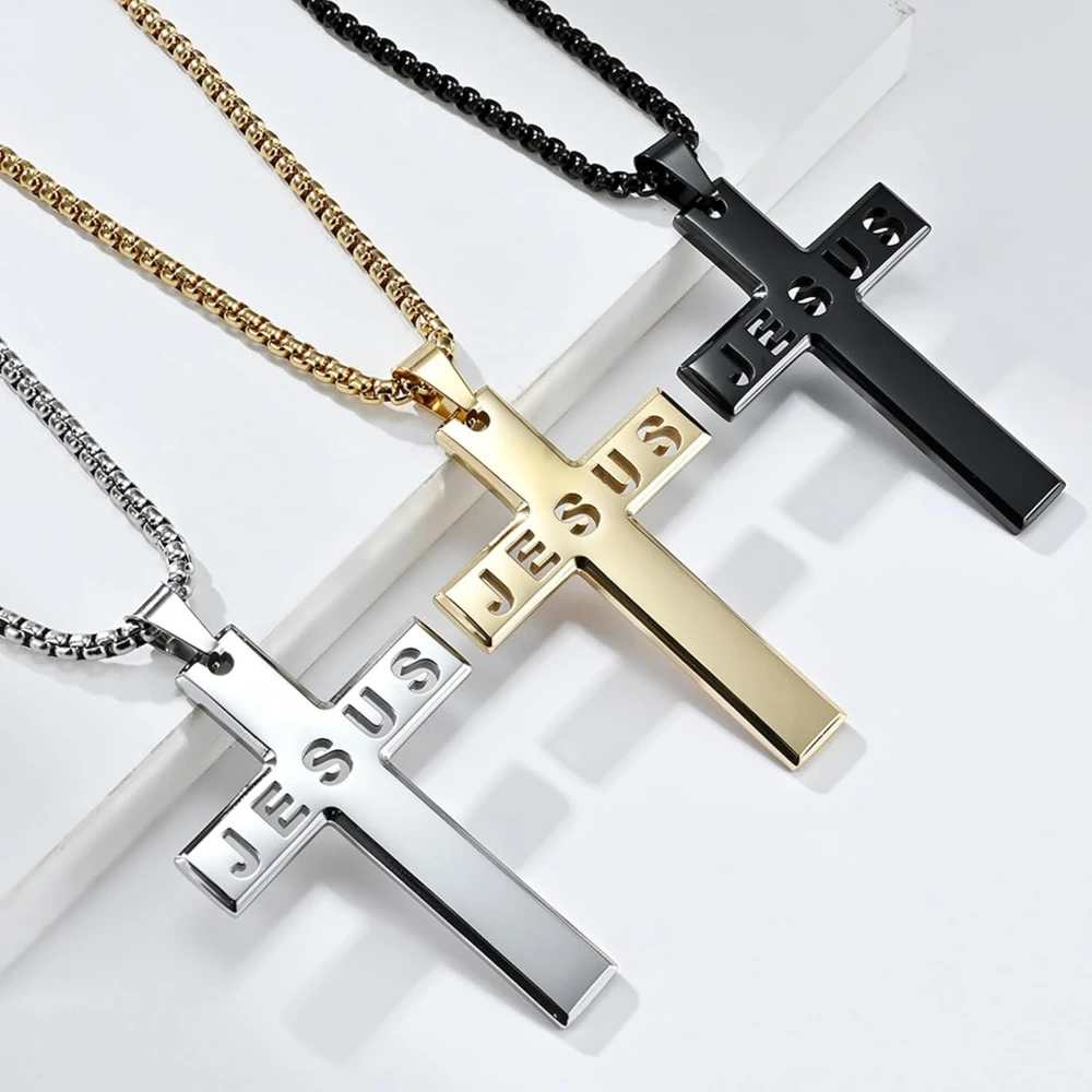 Kreuz-Anhänger aus Edelstahl für Herren, inspirierende Bibel-Schrift-Halsketten, personalisierter Modeschmuck – Detail 2