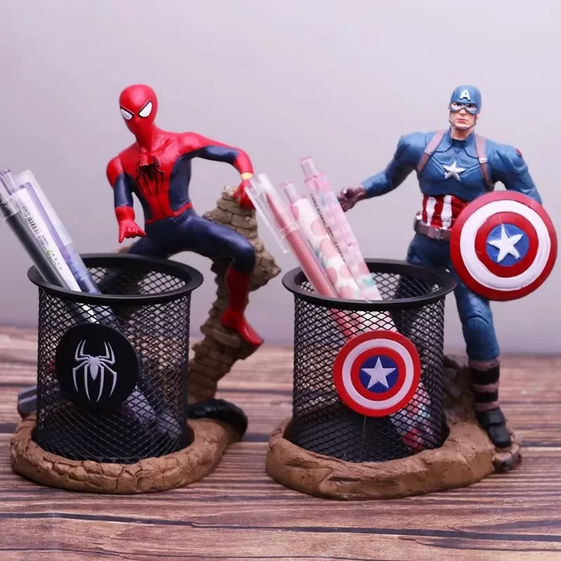 New Marvel anime character Spider-Man Captain America personality handsome pen holder desktop storage ornaments hand model gift