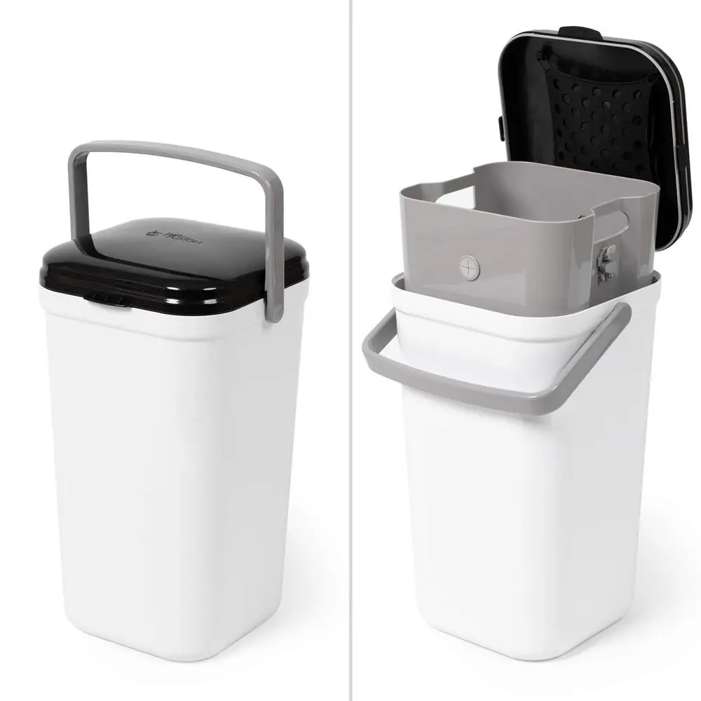 

Compact Pet Waste Disposal Bin with Locking Mechanism, Built-in Bag Holder, Deodorizer, and 10 Bags - White & Black